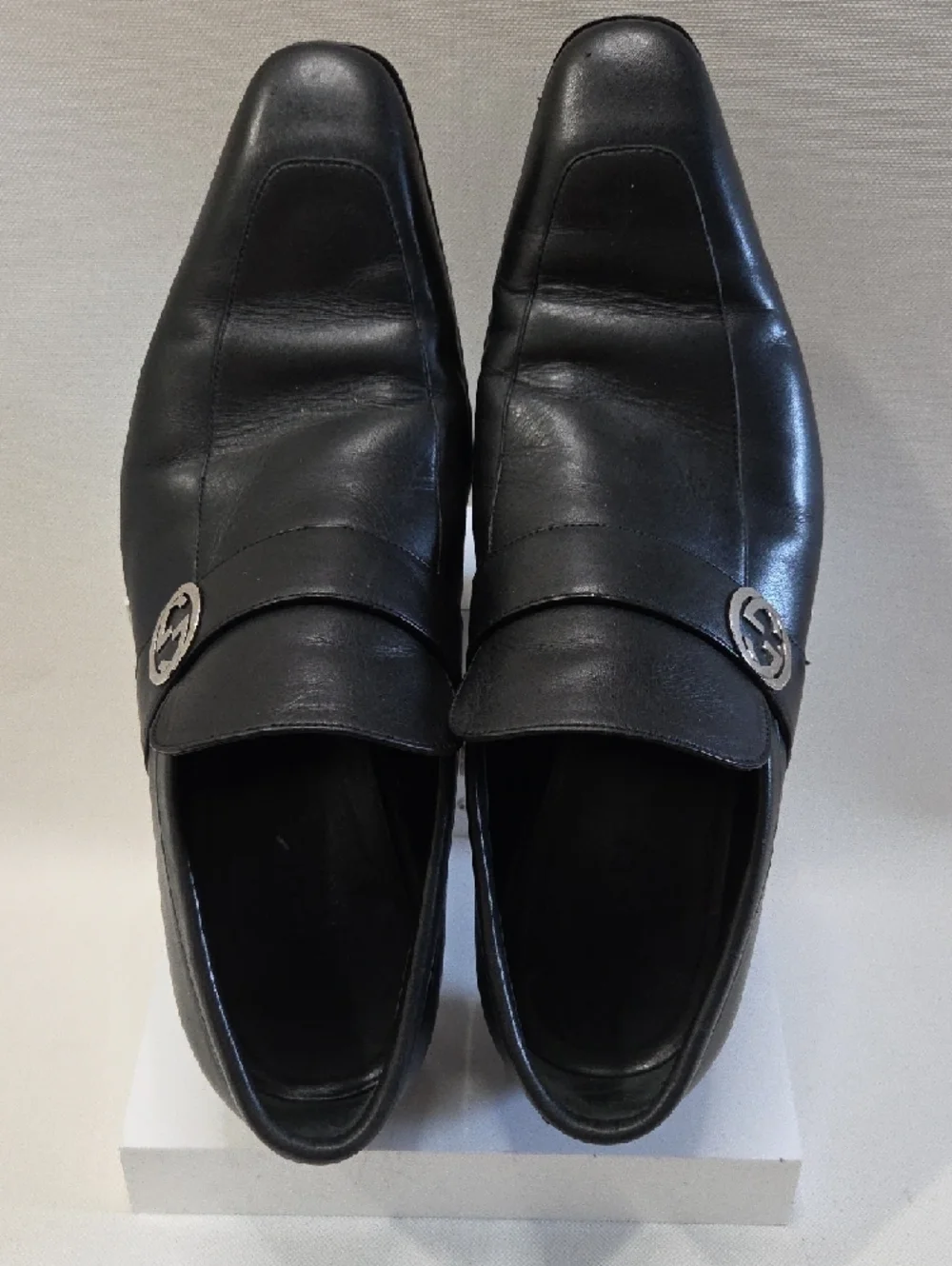 Gucci Black Leather Loafers with Silver Logo Hardware